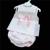 Baby Girl Pink Waffle Open Back Dress Camel Lace "LM017"