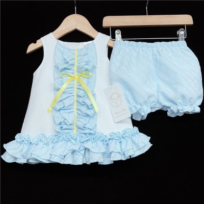 Baby Girl White Blue Frilly Waffle Dress with Knickers "2150"