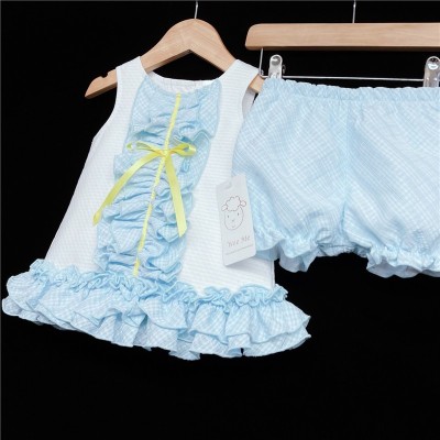 Baby Girl White Blue Frilly Waffle Dress with Knickers "2150"