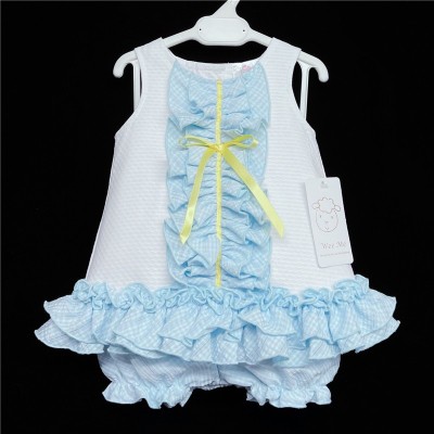 Baby Girl White Blue Frilly Waffle Dress with Knickers "2150"