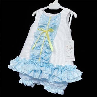 Baby Girl White Blue Frilly Waffle Dress with Knickers "2150"