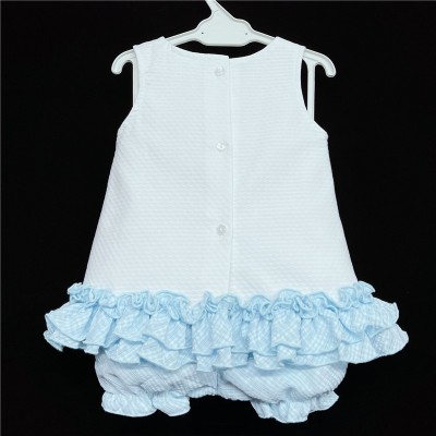 Baby Girl White Blue Frilly Waffle Dress with Knickers "2150"