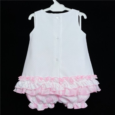 Baby Girl White Pink Waffle Frilly Dress with Knickers "2151 Pink"