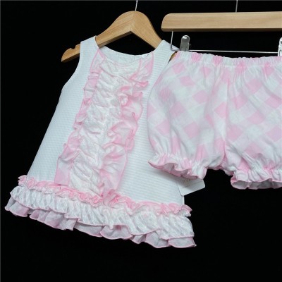 Baby Girl White Pink Waffle Frilly Dress with Knickers "2151 Pink"