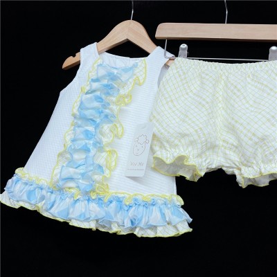 Baby Girl White Yellow Frilly Dress with Knickers "2151 Yellow"