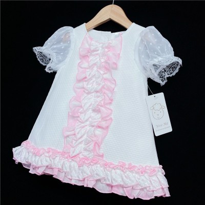 Baby Girl Waffle Pink Frilly Dress "2154 Pink"