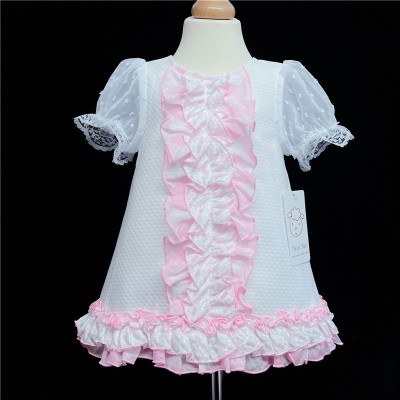 Baby Girl Waffle Pink Frilly Dress "2154 Pink"
