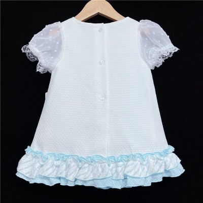 Baby Girl Spanish Waffle Blue Frilly Dress "2154 Blue"