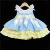 Baby Girl Blue with Yellow Puff Ball Dress Satin Bows "2156 Blue"