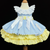 Baby Girl Blue with Yellow Puff Ball Dress Satin Bows "2156 Blue"