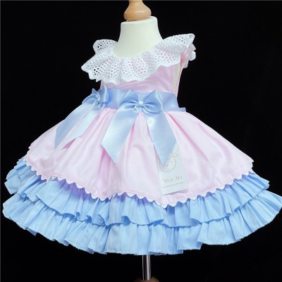 Baby Girl Pink Blue Puff Ball Dress Satin Bows “2156 Pink"