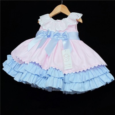 Baby Girl Pink Blue Puff Ball Dress Satin Bows “2156 Pink"