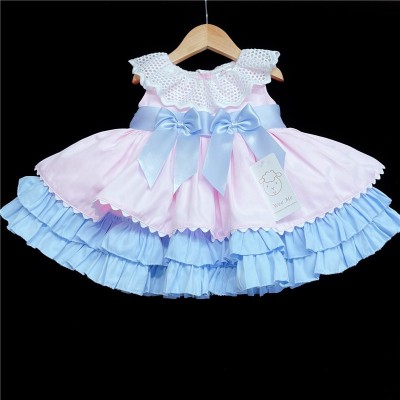 Baby Girl Pink Blue Puff Ball Dress Satin Bows “2156 Pink"