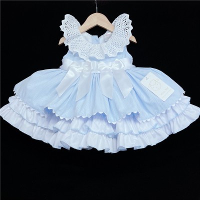Baby Girl Blue Puff Ball Dress Satin Bows "2157 Blue"