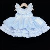 Baby Girl Blue Puff Ball Dress Satin Bows "2157 Blue"