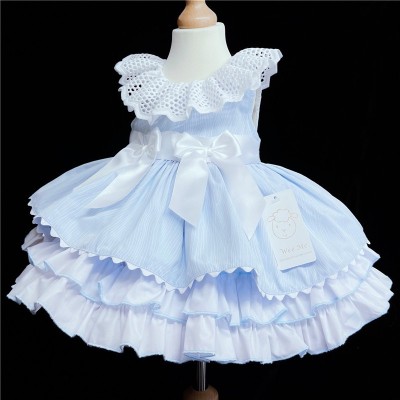 Baby Girl Blue Puff Ball Dress Satin Bows "2157 Blue"