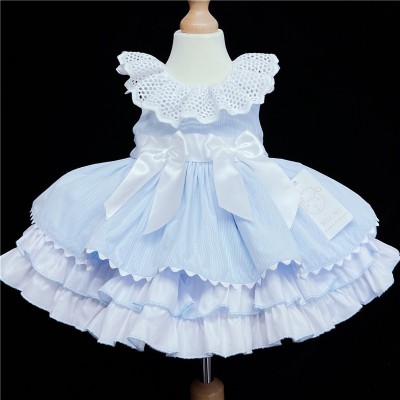 Baby Girl Blue Puff Ball Dress Satin Bows "2157 Blue"