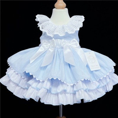 Baby Girl Blue Puff Ball Dress Satin Bows "2157 Blue"