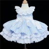 Baby Girl Blue Puff Ball Dress Satin Bows "2157 Blue"