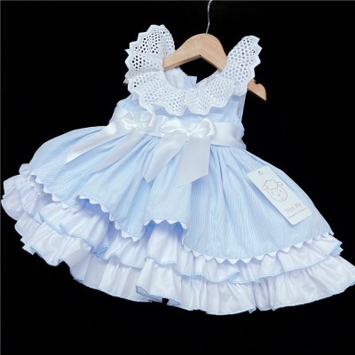 Baby Girl Blue Puff Ball Dress Satin Bows "2157 Blue"