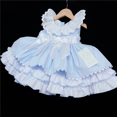 Baby Girl Blue Puff Ball Dress Satin Bows "2157 Blue"