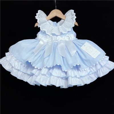 Baby Girl Blue Puff Ball Dress Satin Bows "2157 Blue"
