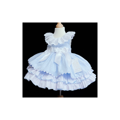 Baby Girl Blue Puff Ball Dress Satin Bows "2157 Blue"