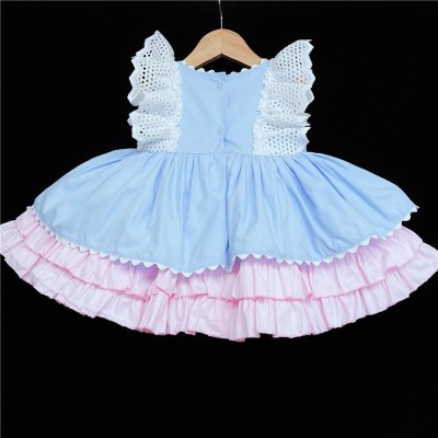 Baby Girl Blue with Pink Puff Ball Dress Satin Bows "2158 "