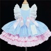 Baby Girl Blue with Pink Puff Ball Dress Satin Bows "2158 "