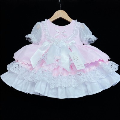 Baby Girl  Pink Puff Ball Lacey Dress Satin Bows "2159 P"