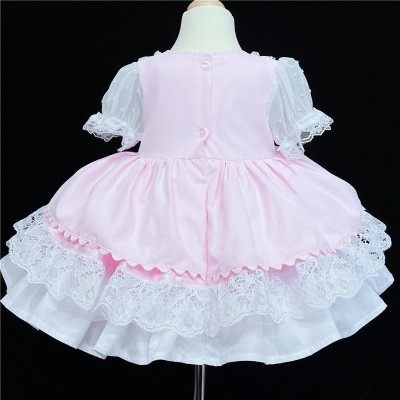 Baby Girl  Pink Puff Ball Lacey Dress Satin Bows "2159 P"