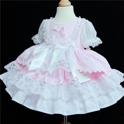 Baby Girl  Pink Puff Ball Lacey Dress Satin Bows "2159 P"