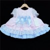 Baby Girl Blue with Pink Puff Ball Lacey Dress "2159 Blue"