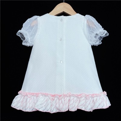 Baby Girl Waffle Dress Pink Organza Flower "2160"