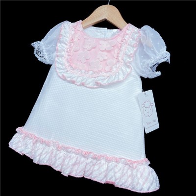 Baby Girl Waffle Dress Pink Organza Flower "2160"