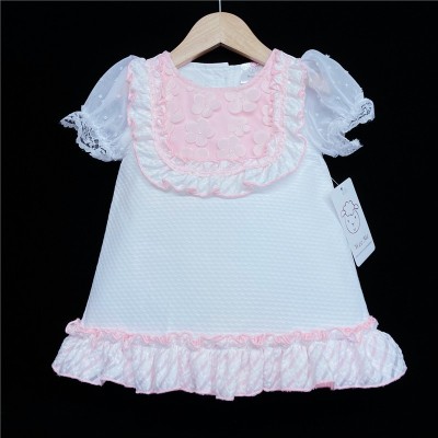 Baby Girl Waffle Dress Pink Organza Flower "2160"