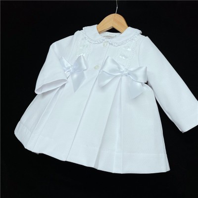 Baby Girl White Waffle Jacket Satin Bows "ABR001 W"