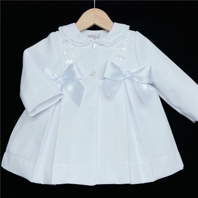 Baby Girl White Waffle Jacket Satin Bows "ABR001 W"