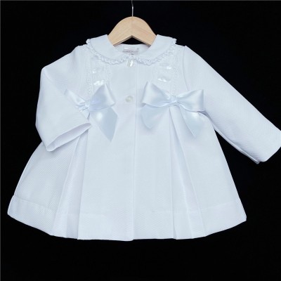 Baby Girl White Waffle Jacket Satin Bows "ABR001 W"