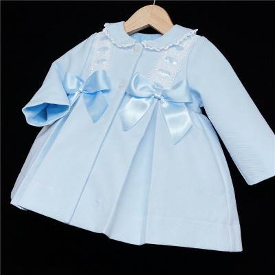 Baby Girl Blue Waffle Jacket Satin Bows "ABR001 B"