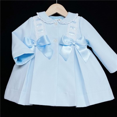 Baby Girl Blue Waffle Jacket Satin Bows "ABR001 B"