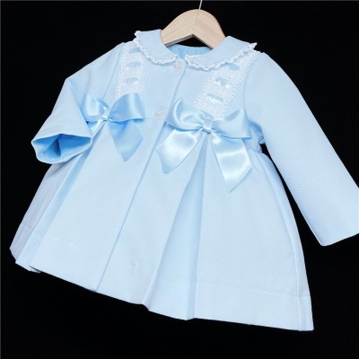 Baby Girl Blue Waffle Jacket Satin Bows "ABR001 B"