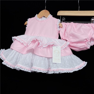 Baby Girl Pink Spotty Puff Ball Lacey Dress with Pants "MYD58 P"