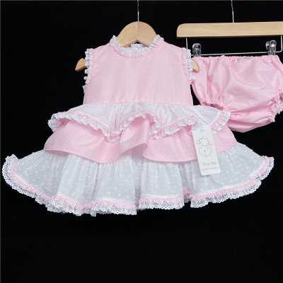 Baby Girl Pink Spotty Puff Ball Lacey Dress with Pants "MYD58 P"