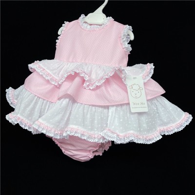 Baby Girl Pink Spotty Puff Ball Lacey Dress with Pants "MYD58 P"