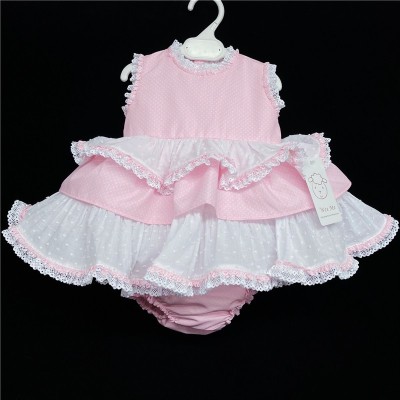 Baby Girl Pink Spotty Puff Ball Lacey Dress with Pants "MYD58 P"
