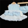 Baby Girl Blue Spotty Puff Ball Lacey Dress with Pants "MYD58B"