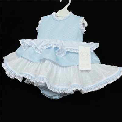 Baby Girl Blue Spotty Puff Ball Lacey Dress with Pants "MYD58B"