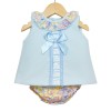 Baby Girl Blue Waffle Open Back Dress with Pants "LM022"