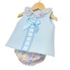 Baby Girl Blue Waffle Open Back Dress with Pants "LM022"